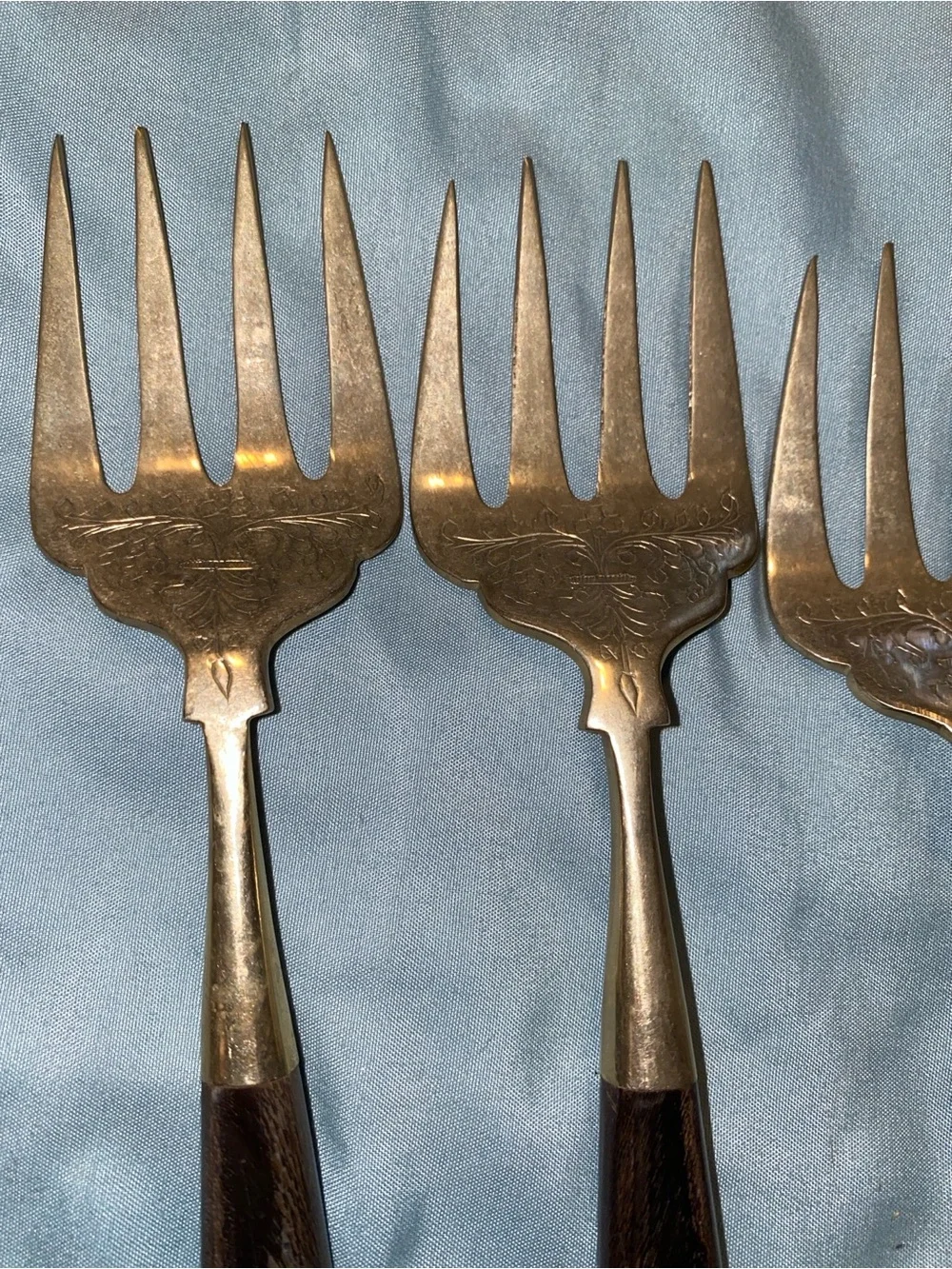 Rare Find Vintage Dark Wood Handle Seafood Forks - Set of 4
